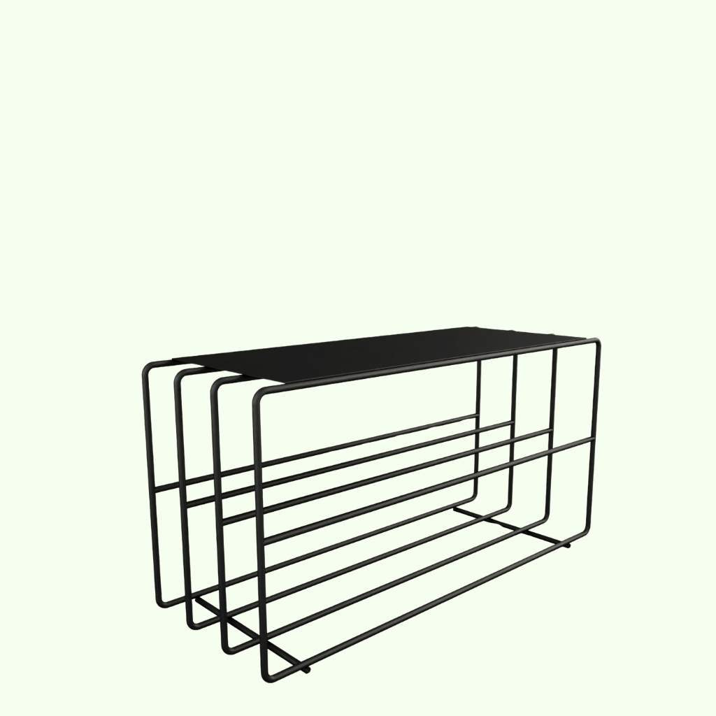 Schwarzes NEVA Schuhregal freigestellt auf hellem Hintergrund