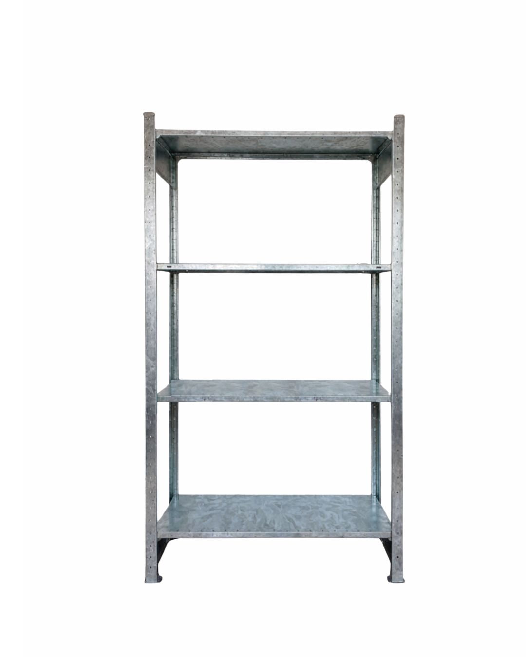Silbernes RAW Design Standregal aus Stahl mit 180 cm Höhe freigestellt auf hellem Hintergrund