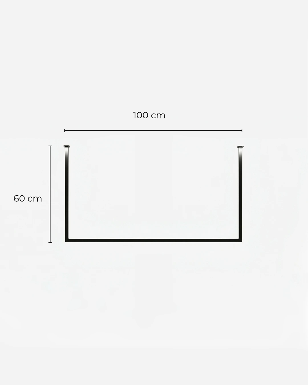 Schwarze RUBI Garderobenstange freigestellt auf hellem Hintergrund mit Abmessung 100x60cm