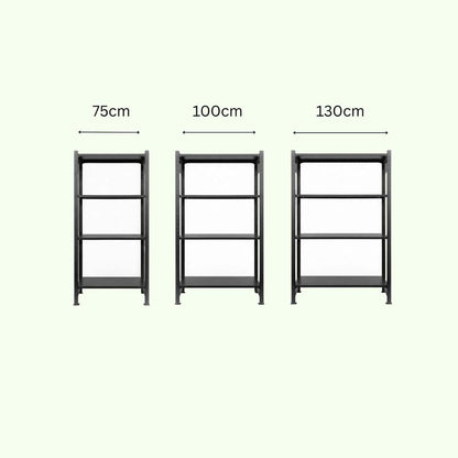 Varianten des Design Standregals aus Stahl in den Breiten 75 cm, 100 cm und 130 cm