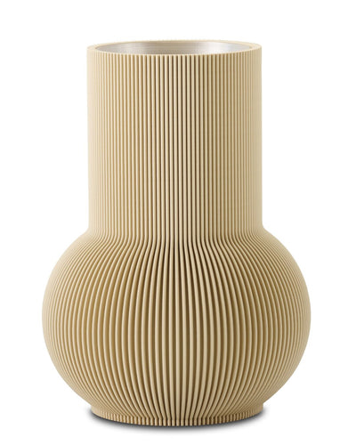 Freigestellte Designvase PURE in Beige mit strukturierter Oberfläche