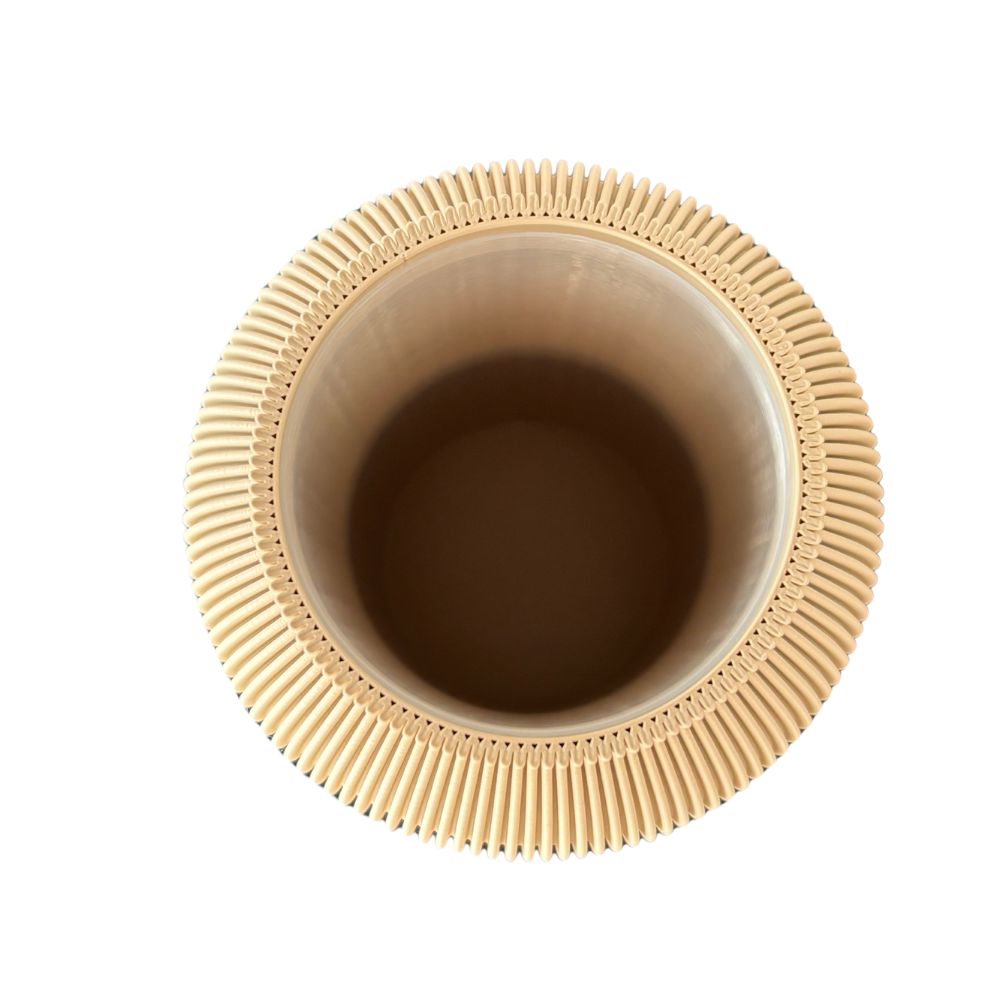 Draufsicht auf die Designvase PURE in Beige mit wasserdichtem Einsatz