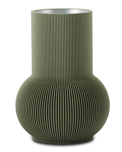 Freigestellte Designvase PURE in Moosgrün mit strukturierter Oberfläche