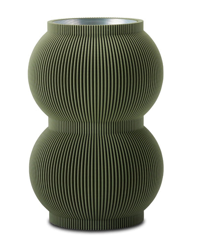 Freigestellte Designvase SHAPE in Moosgrün mit strukturierter Oberfläche
