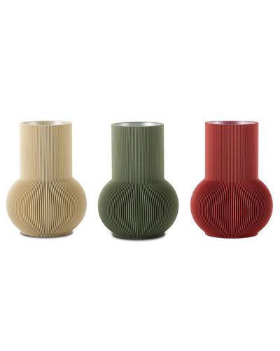 Designvase PURE in den Farben Lehmrot, Beige und Moosgrün als Freisteller