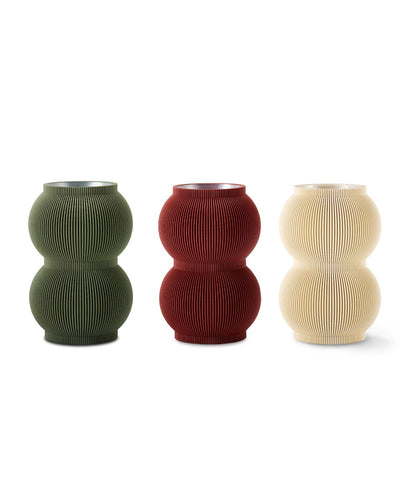 Designvase SHAPE in den Farben Lehmrot, Beige und Moosgrün als Freisteller