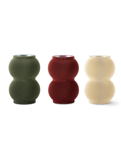 Designvase SHAPE in den Farben Lehmrot, Beige und Moosgrün als Freisteller