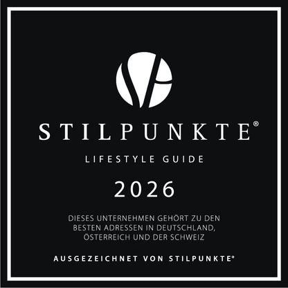Logo Stilpunkte Auszeichnung schwarz mit weißer Schrift 