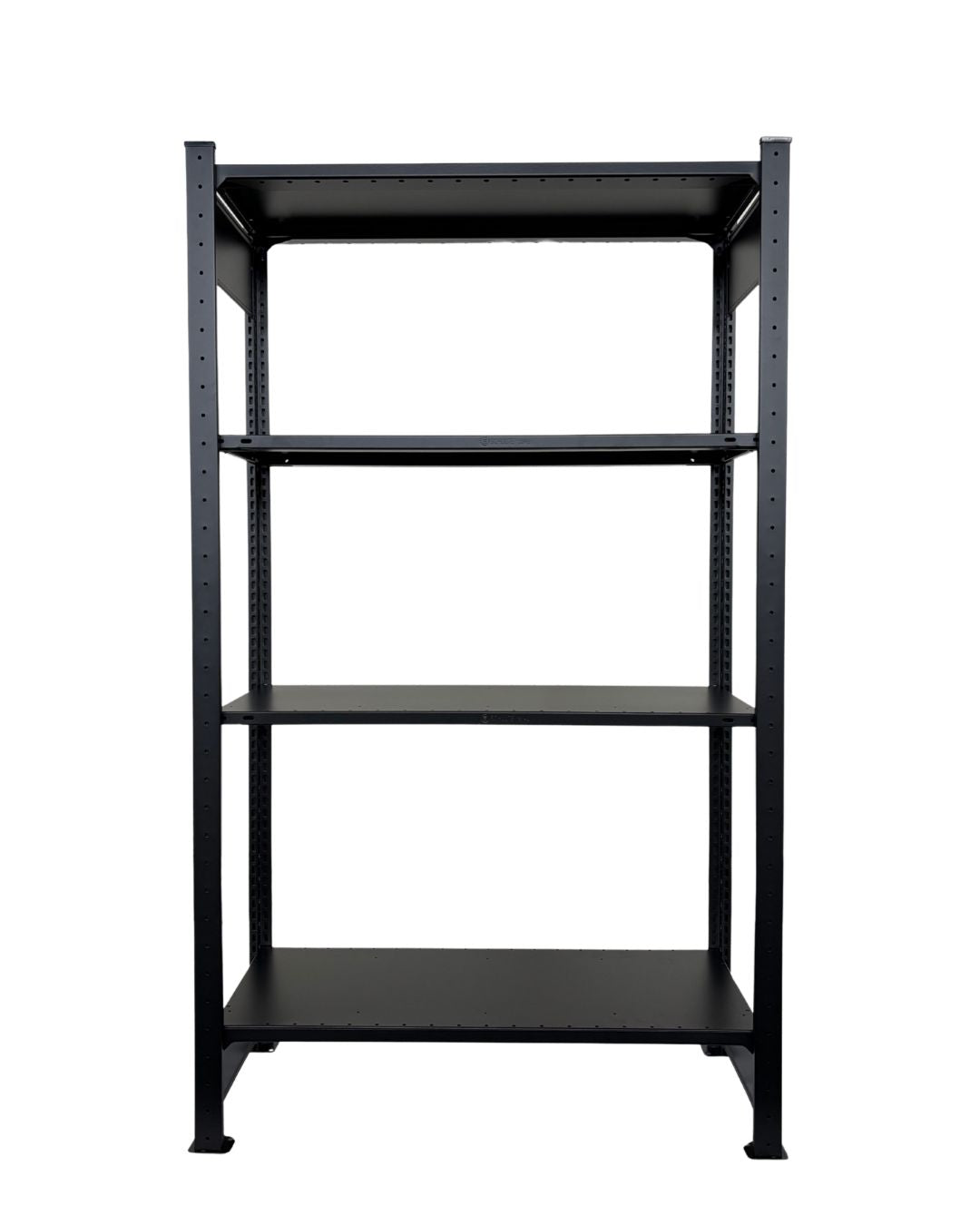 Schwarzes MICA Design Standregal aus Stahl mit 180 cm Höhe freigestellt auf hellem Hintergrund
