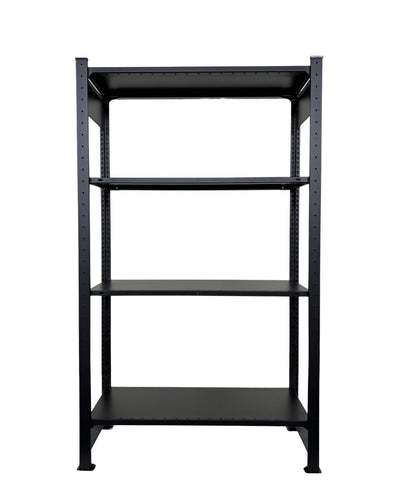 Schwarzes MICA Design Standregal aus Stahl mit 180 cm Höhe freigestellt auf hellem Hintergrund