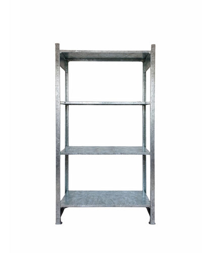 Silbernes RAW Design Standregal aus Stahl mit 180 cm Höhe freigestellt auf hellem Hintergrund